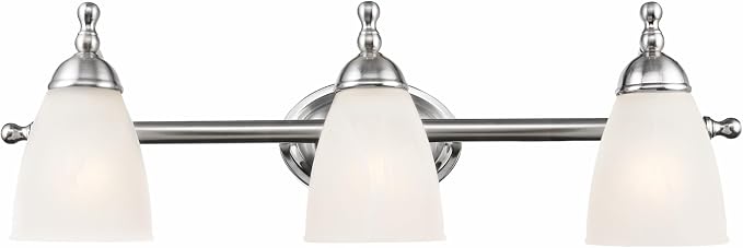 Globe Electric 50783 23" 3-Light Vanity Light, Satin Nickel, Alabaster Glass Shades, Beauty Room Accessories, Bathroom Lights Over Mirror, Makeup Mirror Lights, Wall Light