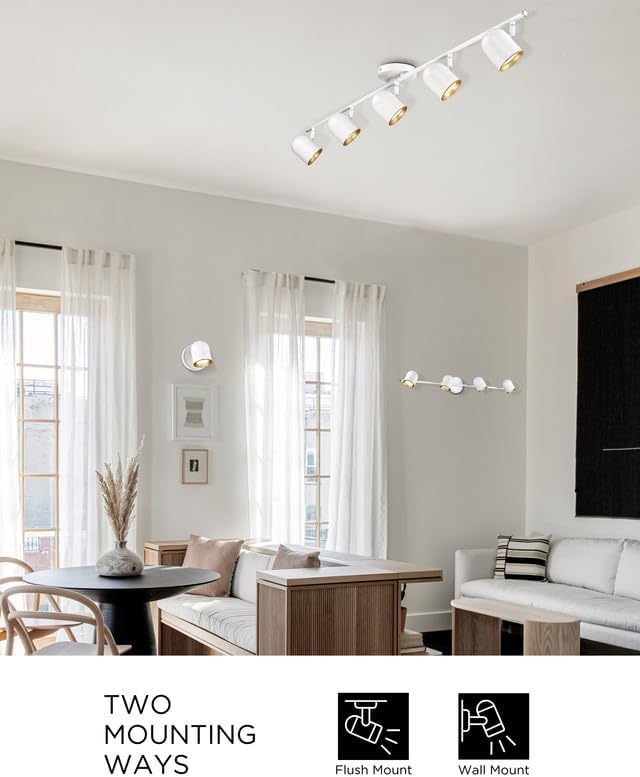 FEMILA Track Lighting, Led Track Light, GU10 Bulbs Included, 44" Flush Mount Ceiling Spot Lights, for Living Room, Gallery, Bedroom, Hallway, 4FS78TL-5 WH