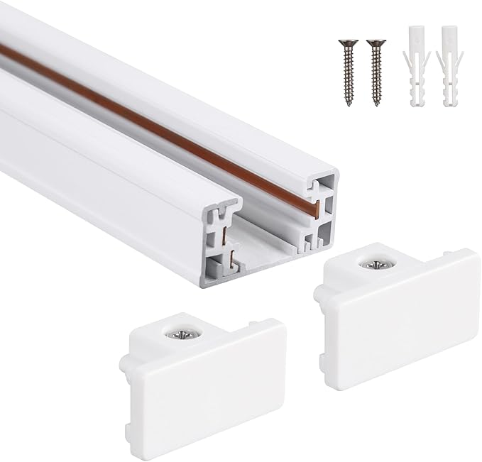 LEONLITE H Track Rail, 4FT H Type Track Lighting Rails & 2xEnd Caps, UL Listed, Flame Retardant Material, Use with Track Lighting Heads, White