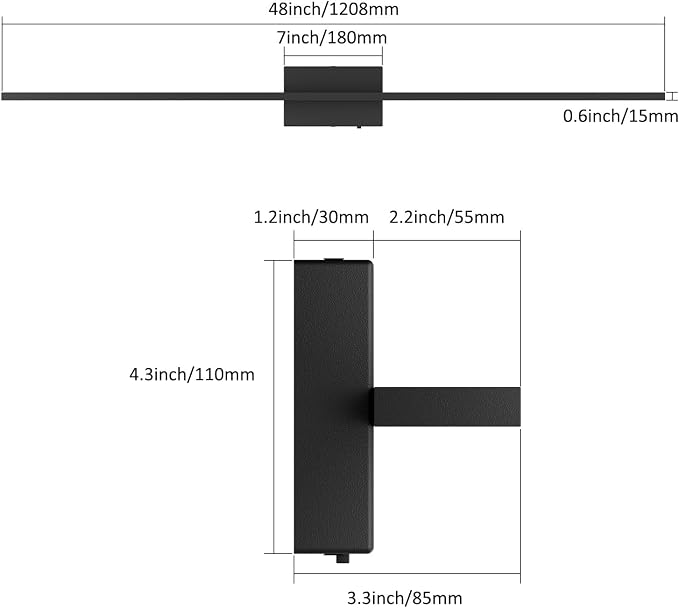 Ralbay 5 Color Temperature Dimmable Mdoern Black Vanity Light for Bathroom Lighting 48inch Acrylic LED Modern Black Bathroom Wall Lighting Fixtures Over Mirror