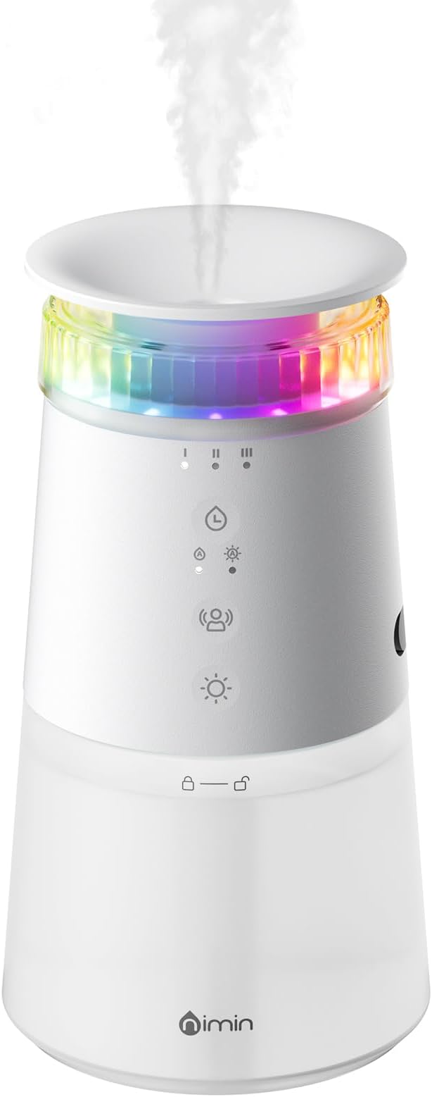 NIMIN Motion Activated Essential Oil Diffuser, Smart Wireless Scent Air Machine with 280ml Jumbo Capacity, 30dB Quiet Waterless Diffusers for Home, Bedroom, Bathroom, 4-Color Ambient Light