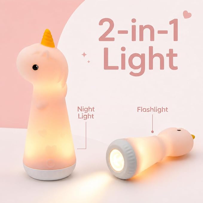 ShaArkMango Flashlight with Night Light for Kids Rechargeable LED Dimmable Night Light Toddler Bed Room Playing in Dark Handheld Emergency Flashlight for Camping Essential Hallway Walking Nighttime