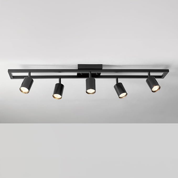 Globe Electric 5-Light Track Lighting, Adjustable Heads, Matte Black 36-Inch Dimmable Track Bar for Modern Kitchen, Living Room & Ceiling Lighting