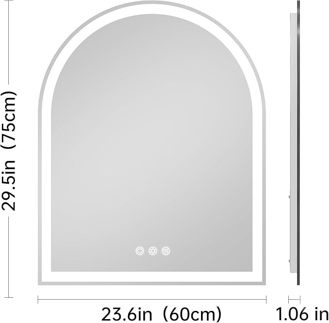 Arched LED Mirror for Bathroom 24"x30"- Frameless Lighted Bathroom Mirror with Lights, Fogless, Dimmable, 3 Color Changing, Shatterproof, Touch Sensor