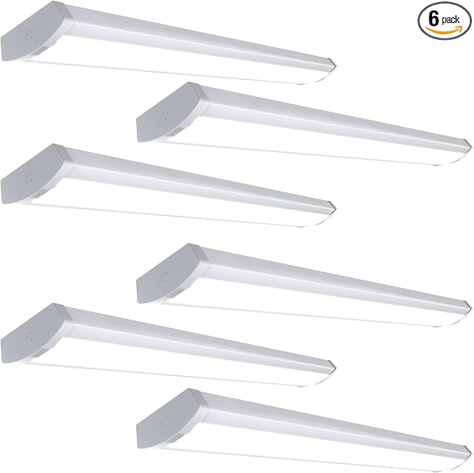 HYPERLITE 60W LED Wraparound Light 4 Feet, 6600lm Linkable 5000K LED Shop Lights Surface Mount, ETL Listed,Led Ceiling Office Wrap Light Fixture for Garage, Workshop, Fluorescent Replacement, 6P