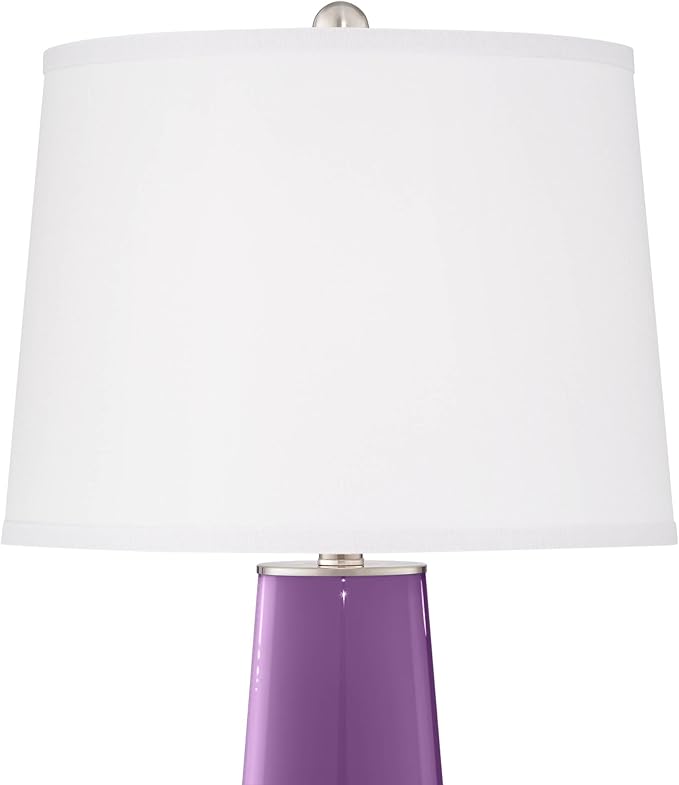 Leo 29 1/2" Tall Table Lamps Set of 2 Passionate Purple Glass Modern | Plain Tapered Column Bedroom Living Room House Home Bedside Nightstand Office Family White Drum Shade