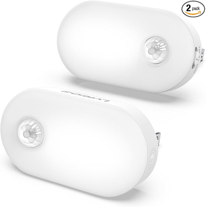 120LM Ultra Bright Plug-in Motion Sensor Night Light, Stepless Dimmable LED Nightlight, Always-On and Auto-Off, for Hallway, Stairs, Bathroom, Bedroom, Garage, Cool White (2-Pack)