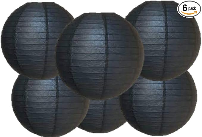Pack Of 6 Round Paper Lanterns Lamp Wedding Birthday Party Decoration (Black, 4"/10CM)