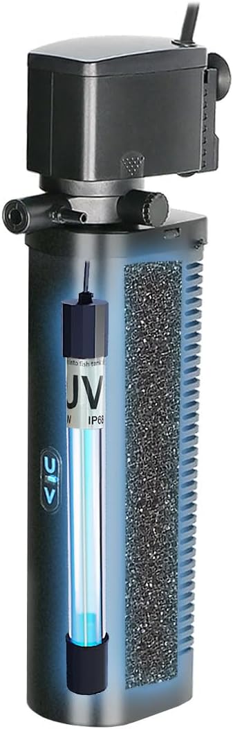 COOSPIDER Aquarium Filter with 9W U-V Light 600GPH for 100-500 Gallon Tank | Submersible Fish Tank Filter with 35W Powerful Pump for Green Clean, Turtle Tank, Oxygen Supply, Deodorization, Water Cycle