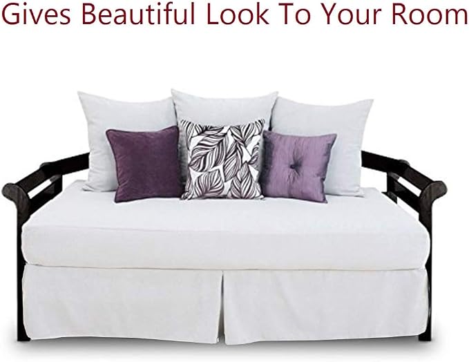 Pleated Bed Skirt with Split Corners for Daybeds - Three Side Coverage - Made with Brushed Microfiber, (Twin Size, White Solid)/18 Inch Drop