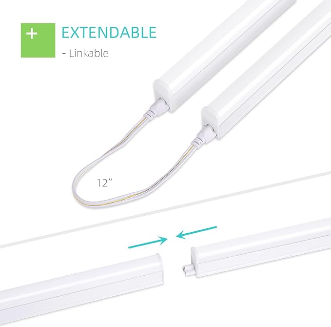 Under Cabinet Lighting for Kitchen 1FT 5W 500lm LED 6500K 2 Pack | Under Cabinet Lights and T5 Linkable LED Shop Light for Workbench, Closet, Corded Electric with Built-in ON/Off Switch