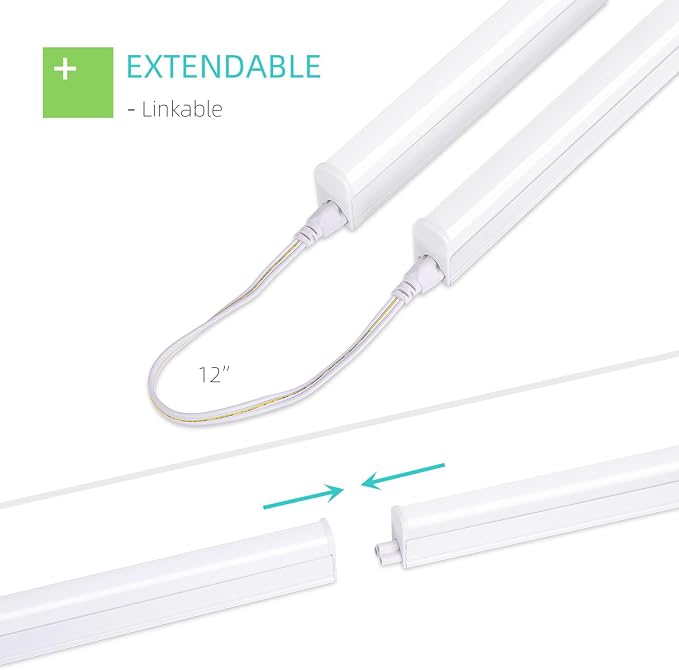 LED Shop Light 2FT, 10W 1000lm Super Bright 6500K 2 Pack | Linkable T5 LED Fixture and Under Cabinet Lights for Kitchen, Closet, Workbench, Corded Electric with Built-in ON/Off Switch