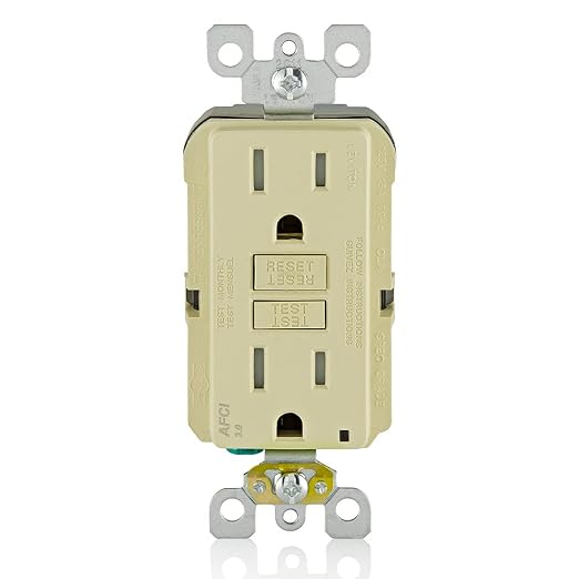 Leviton AFCI Outlet, 15 Amp, Self Test, Tamper-Resistant with LED Indicator Light, Protection from Electrical Fires, AFTR1-I, Ivory