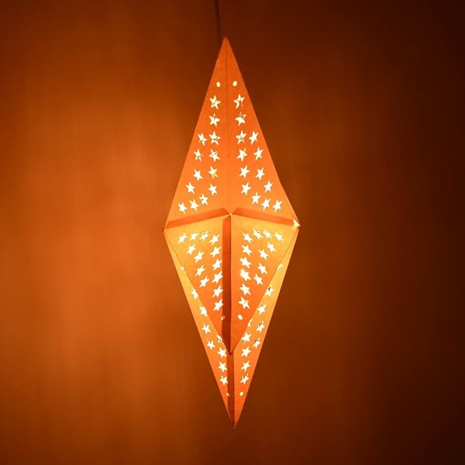 Solid Yellow Paper Star Lantern with 12 Foot Power Cord Included