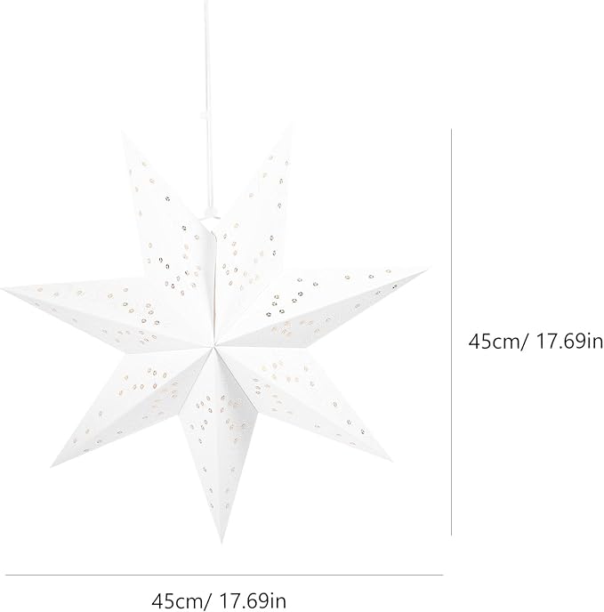 VICASKY Paper Star Lantern - Anti-Tear Reinforced Lamp Shade for Christmas Decoration: Seven-Pointed Hanging Light for Wedding Party - 17.7in White