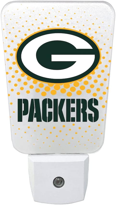 Party Animal NFL Team LED Night Light, with Auto Sensor and 3 Light Settings, Slim 5-Inch Design fits Standard Outlets, Green Bay Packers