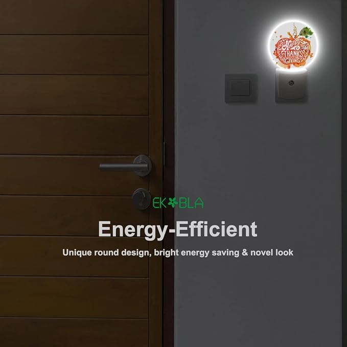 EKOBLA Pumpkin Night Light, Thanksgiving Fall Pumpkin Night Lights Plug Into Wall with Auto Sensor for Bathroom and Hallway