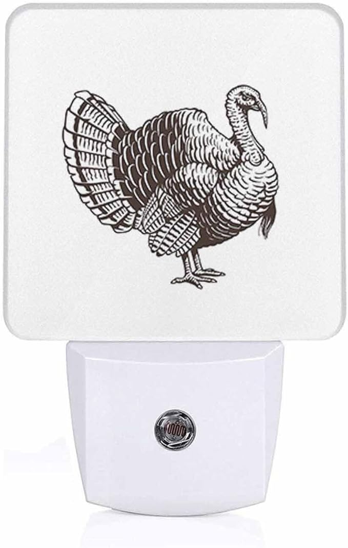 LED Night Light Plug into Wall with Dusk to Dawn Light Sensor White Energy Efficient Woodcut Style Turkey Nightlight for Bedroom Bathroom Hallway Living Room Kitchen