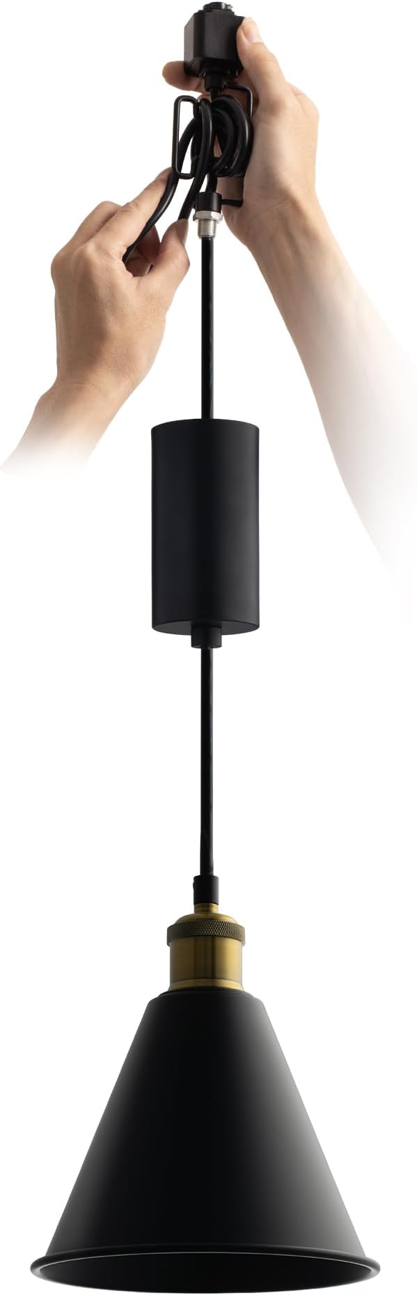 mirrea H-Type Matte Black Track Lighting Pendant with E26 Socket, Black Cone Shade, Adjustable Hanging Fixture for Kitchen, Dining, Bar Lighting 1 Pack