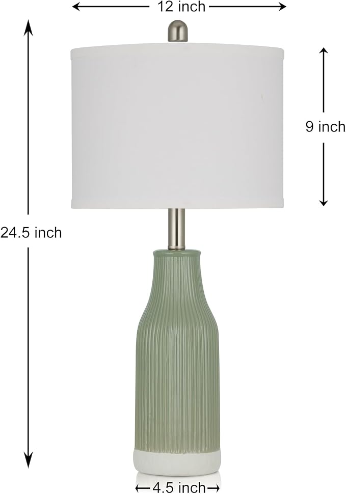 24.5" Ceramic Table Lamps Set of 2 for Bedroom, Sage Green Table Lamps for Living Room End Table, Small Farmhouse Bedside Lamps for Nightstands (2 LED Bulbs Included)