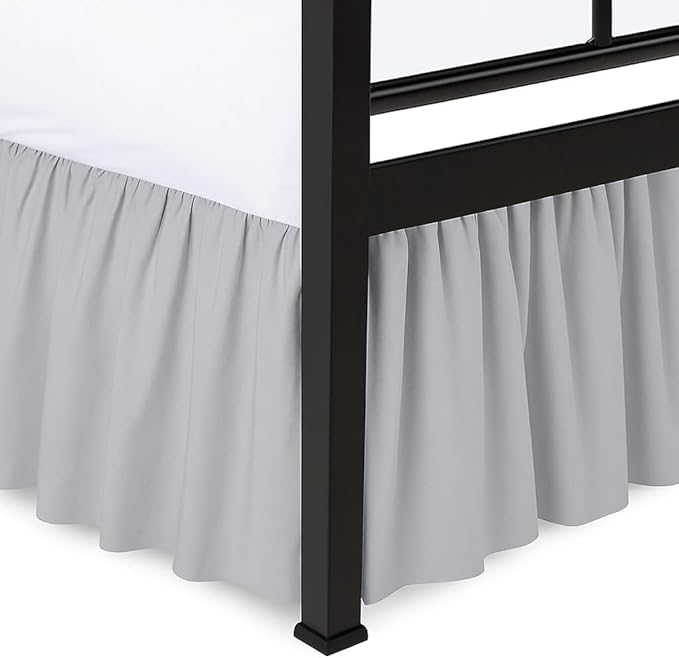 Shreem Linen Ruffled Bed Skirt with Split Corners, Gathered Style, 100% Microfiber, 16-Inch Drop, Dust Ruffle Bedskirt with Platform, Full, Light Grey