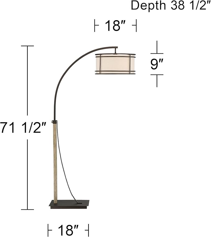Franklin Iron Works Gentry Industrial Rustic Farmhouse Arc Floor Lamp with USB Charging Port 71 1/2" Tall Oil Rubbed Bronze 2-Light Oatmeal Fabric Drum Shade for Living Room Reading Bedroom Office