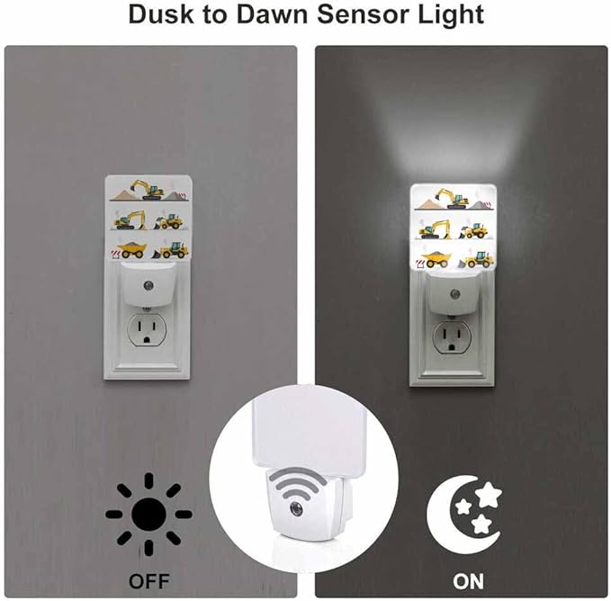 Engineering Vehicles LED Night Lights Plug into Wall Different Types on The Ground 0.5W Plug in Night Light, Dusk to Dawn, Bright Nightlight Auto On/Off, for Room Bedroom Bathroom