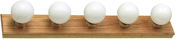 Design House 500215 5-Light Vanity Strip Light Contemporary Dimmable for Bathroom, Bedroom, Makeup Vanity, Honey Oak | Dimmable, Wall Mount, Contemporary/Modern, Wood, Lighting, 500215