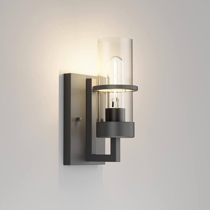 Tipace Black Wall Light Fixtures,Industrial Wall Sconces Clear Glass Wall Mount Sconce,Wall Lamp for Living Room Bedroom Hallway(Bulb not Include)