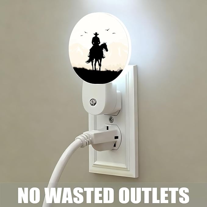 Plug-in Cowboy on Horseback Night Light Vintage Western Scene Night Lights Plug into Wall with Auto on/Off Sensor, 0.5W LED Nightlight for Bedroom Bathroom Kitchen Hallway