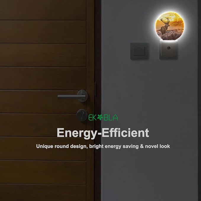 EKOBLA Reindeer Night Light Dusk Nature Scenery Elk Animal Deer Night Lights Plug into Wall Dusk to Dawn Auto on Off Home Decorative Nightlight LED Gifts for Women