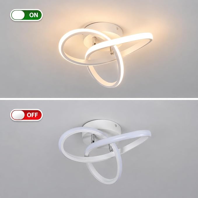 CANEOE Hallway Light Acrylic Modern LED Ceiling Light Fixtures 3000K Close to Ceiling Lights for Bedroom, Bathroom, Kitchen, Balcony, Corridor, Stair, Aisle Lamp Curved Design (White,3000K)