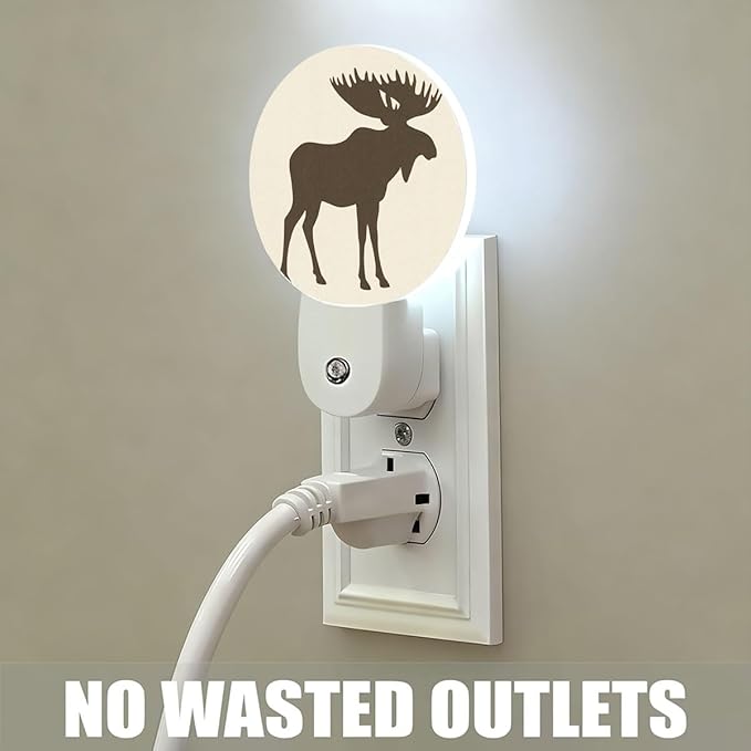 Plug-in Moose Silhouette Night Light Wildlife Night Lights Plug into Wall with Auto on/Off Sensor, 0.5W LED Nightlight for Bedroom Bathroom Kitchen Hallway