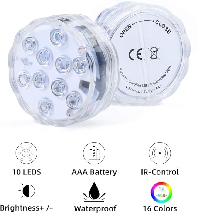 AquaMiracle Submersible LED Lights with Remote Waterproof Battery Operated, Multi Color Changing Hot Tub Lights for Shower, Pool, Pond, Aquarium, Bath, Party, Vase Decoration (4-Pack)