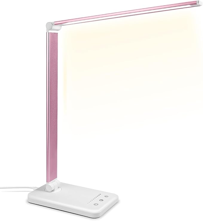 Desk Lamp, LED Desk Light with 10 Brightness Levels, 5 Color Temperatures, USB Power, Foldable Dimmable Table Lamp, Timer & Memory, Touch Control, Eye Caring Lamp for Reading Work Study Nail