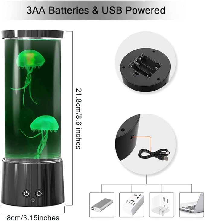 FBSPORT Jellyfish Lamp, Jellyfish Night Aquarium Tank Night Light 17 Color Changing with Remote Control for Kids Adults Home Office Decor Table Lamp Gifts for Christmas(Black, 8.6 inch)