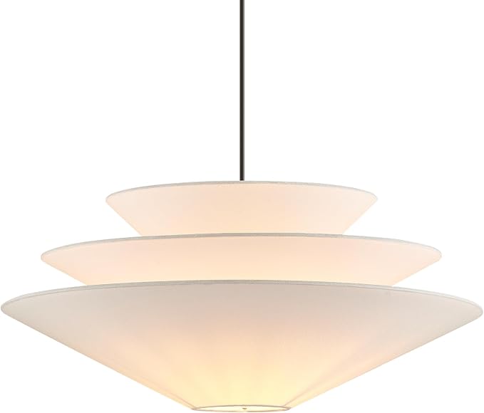 24” Large Off White Linen Fabric Pendant Light 3-Layer Modern Chandelier Adjustable Industrial Pendant Lighting Fixtures for Kitchen Island Dining Room Entryway, UL Listed