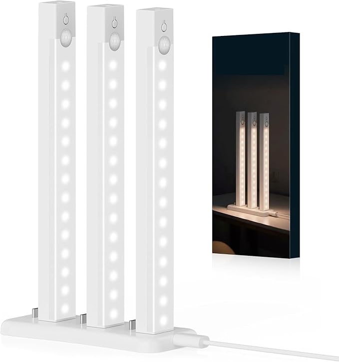 Under Cabinet Lighting Rechargeable, 8Inch Motion Sensor Light Indoor 6Pack | Motion Sensor Light Indoor, Dimmable 3 Color Closet Light Battery Operated,Stick on Magnetic Under Counter Lights for Kitchen