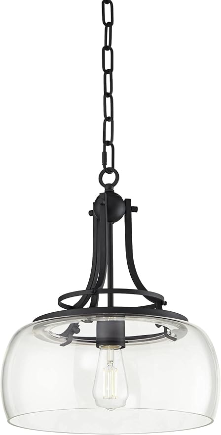 Charleston 13 1/2" Wide Black and Clear Glass Pendant Light Light Fixture | Lighting Industrial Farmhouse Rustic LED for Dining Room House Foyer Kitchen Island Entryway Bedroom High Ceilings