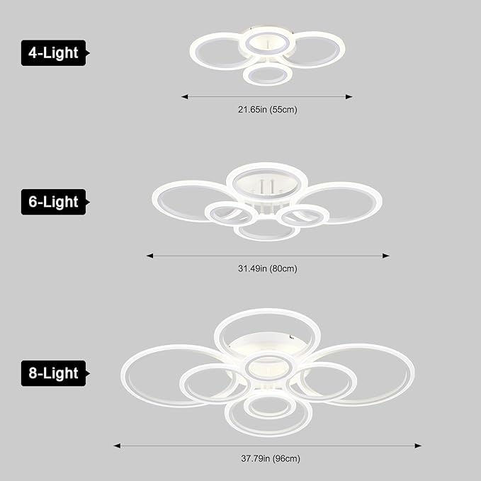Vikaey Modern LED Flush Mount Ceiling Light, 6 Rings White Close to Ceiling Light Fixtures, Living Room Lighting Fixture Ceiling Lamp for Kitchen, Bedroom, Laundry Room, 4000K Not Dimmable