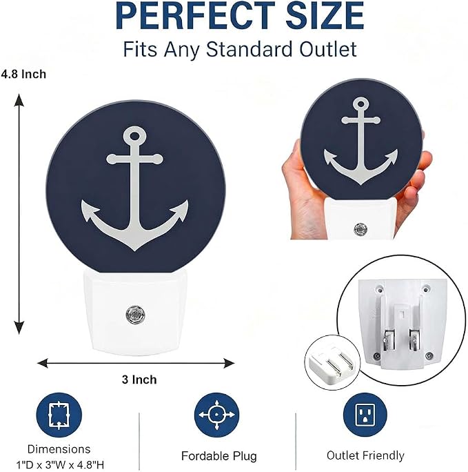 LED Night Light Anchor Night Lights Plug into Wall Auto on/Off | Marine Navigation Navy Blue Plug-in Night Light with Dusk to Dawn Sensor, Energy Saving Nightlight for Hallway Kitchen