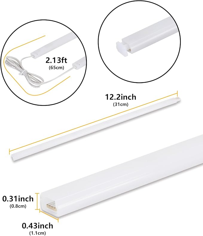 Cefrank Under Cabinet Lighting, 6-Pack 12" Linkable LED Light Bars 3000K | Warm White 1200LM • Plug-in • CRI90+ • Frosted Lens • Pantry • Bookshelf • Workbench