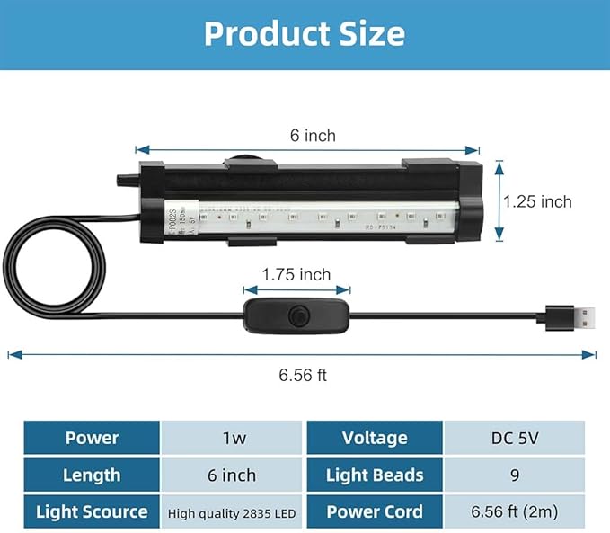Submersible Aquarium Light 6Inch Fish Tank Light Bubbler Wall with Air Bubble Hole IP68 Waterproof Color Changing Led Light for Freshwater and Saltwater Aquariums Fish Tanks