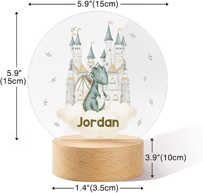 Personalized Dreamy Dragon LED Night Light Custom Name and Initial Night Light with Wooden Base Nursery Decor Gift for Kids