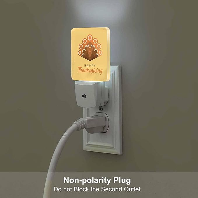 LED Night Light Plug into Wall with Dusk to Dawn Light Sensor White Energy Efficient Thanksgiving Cute Turkey Nightlight for Bedroom Bathroom Hallway Living Room Kitchen