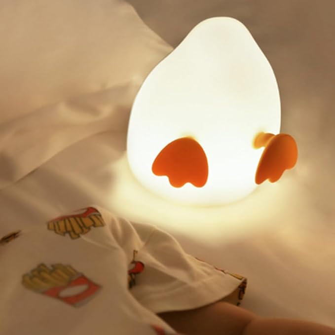 PP Duck Night Light, Adjustable Night Lamp USB Rechargeable, Touch Control Auto-Off Bedside Sleep Lamp with Lovely Feet Phone Holder, Cute Birthday Gifts for Girls, Boys, Teens, Friends