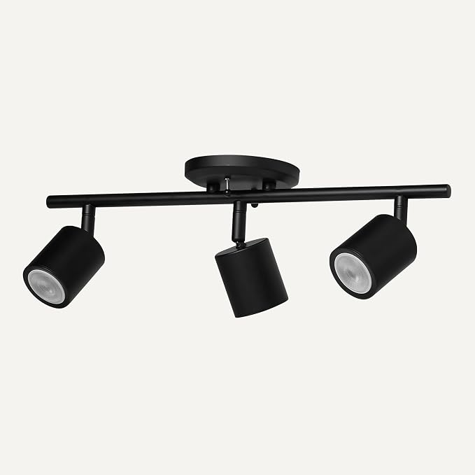 Amazon Basics 3-Light Track Lighting Kit, Dimmable, Adjustable Rotating Heads, GU10 MR16 LED Bulbs Included, 19.9L x 5.1W x 6.65H in, Black