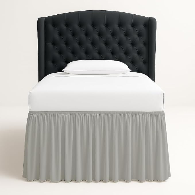 Cottingon Dorm Bed Skirt Twin XL 42" with Split Corners, 100% Microfiber Soft and Stylish, College Room Essential, Extra Long Dust Ruffle for Extended Beds, Light Grey