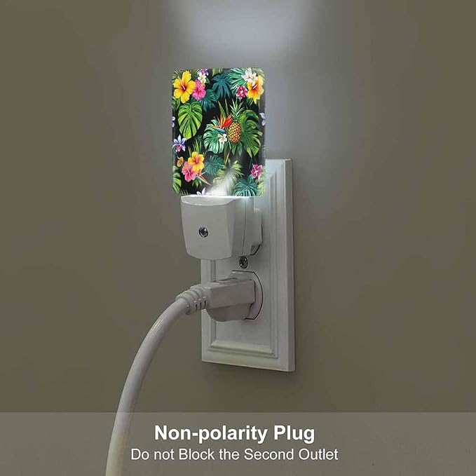 Pineapple Night Light Tropical Palm Leaves and Flowers 0.5W Night Lights Auto LED Lamp Energy Saving Square Lights for Room Bedroom Bathroom