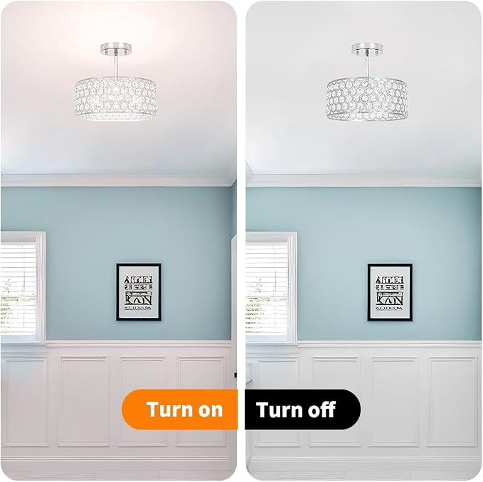 Lxybcce Chrome Crystal Ceiling Light Fixture - Modern Semi Flush Mount Ceiling Light for Hallway, Kitchen Lighting Fixtures Ceiling, Dazzling Prism Chandelier for Foyer Closet Bedroom, 3 Light, 12 in